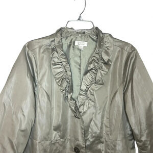 Christopher & Banks Silver Ruffle Blazer Jacket Metallic Gray Size Large